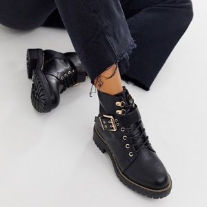 ASOS DESIGN Armour chain lace up ankle boots